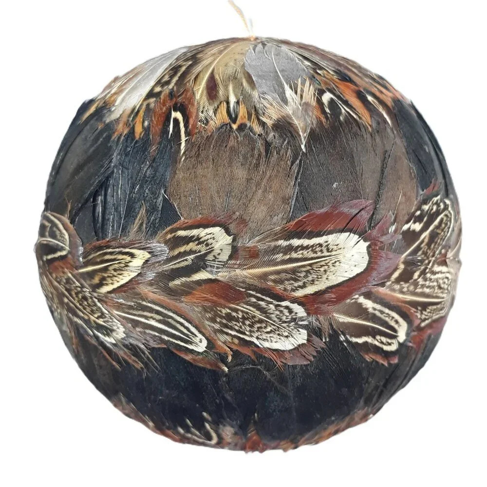 Large Feather Flocked Orb Ball Ornament Christmas Holiday Festive